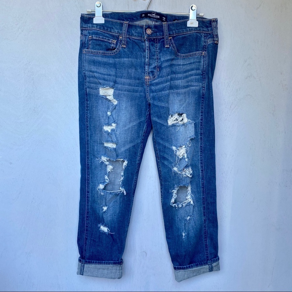 Hollister Blue Distressed Boyfriend Ankle Jeans